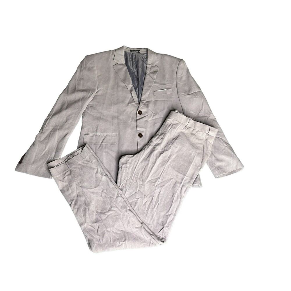 Wehilion Men’s Suit 2 Pc Jacket XXL Pants XXL Light Gray Linen Blend